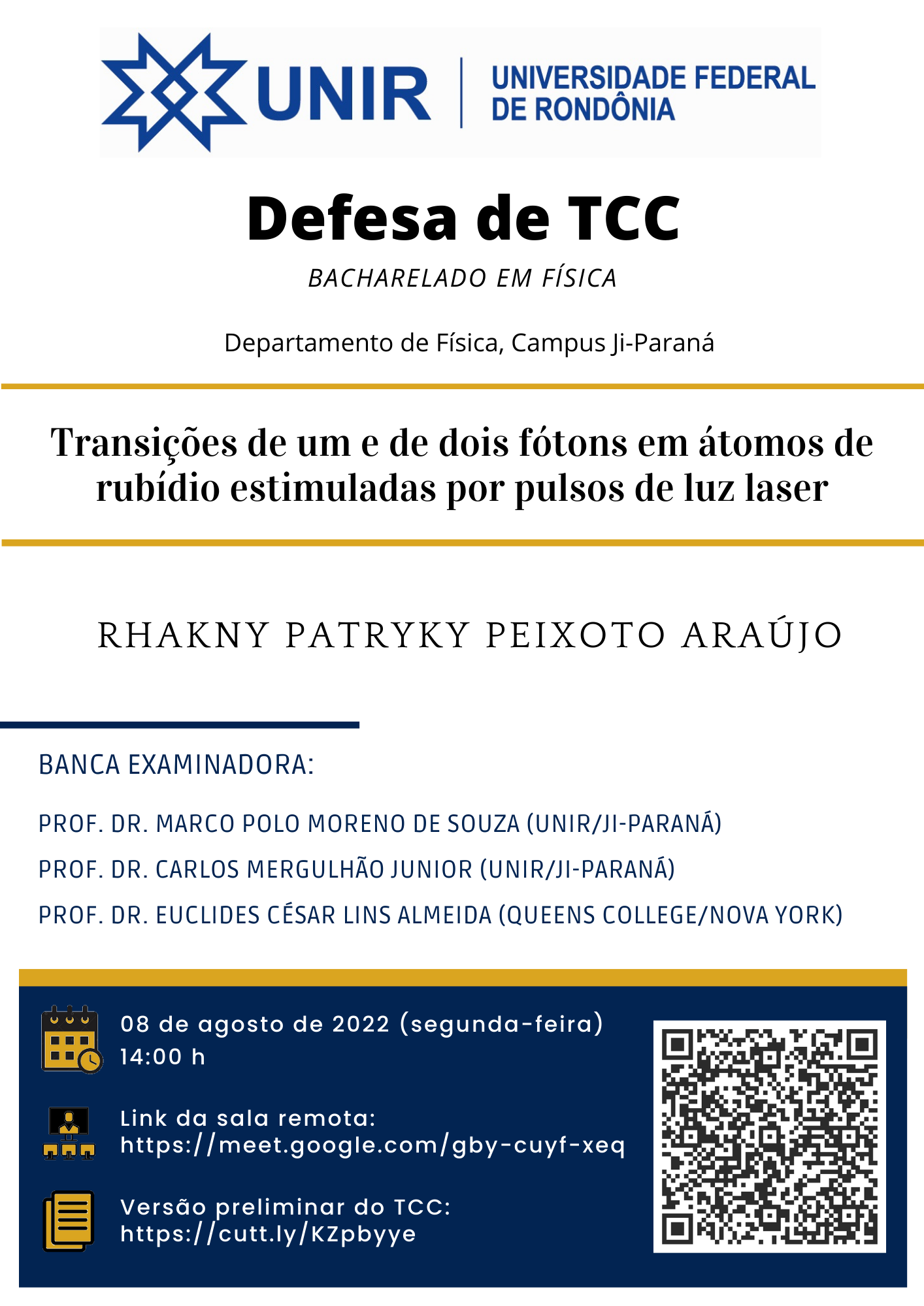 Defesa de TCC rhakny patryly física unir